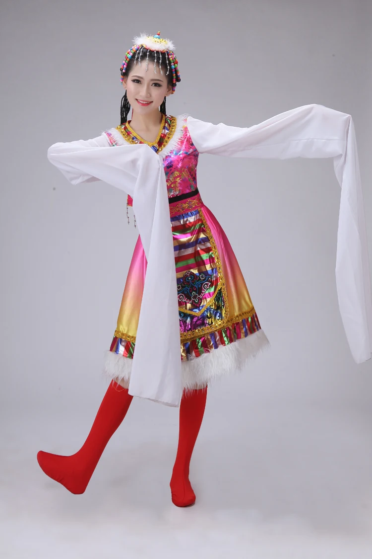 Тибетский танцевальный костюм Детский Взрослый Тибетский рукав Тибетский монгольский Национальный костюм женский
