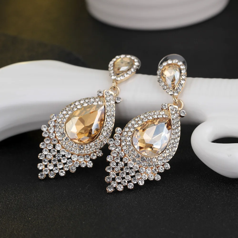 champange crystal earrings for women 2