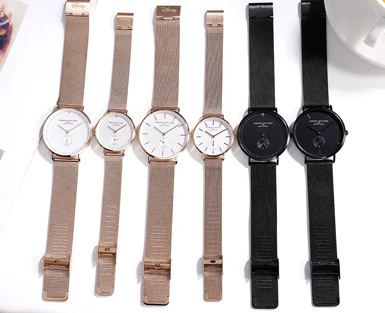 Disney Официальные Женские кварцевые часы простые минималистский дизайн из нержавеющей стали сетчатый ремешок наручные часы женские Montre Femme часы
