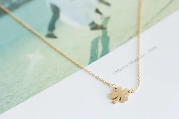 Tiny Four Leaf Clover Necklace Lucky Clover Necklaces Simple Shamrock Necklaces for Good Luck Birthday Gifts