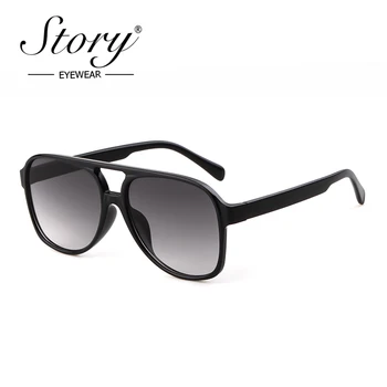 

STORY fashion double bridge pilot sunglasses women men 2019 brand designer black classic personality vintage eye glasses S40032N