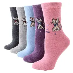 Забавные Женские носочки творческий в горошек пряжи шерстяные носки утолщение стильная футболка с изображением персонажей видеоигр Кошка