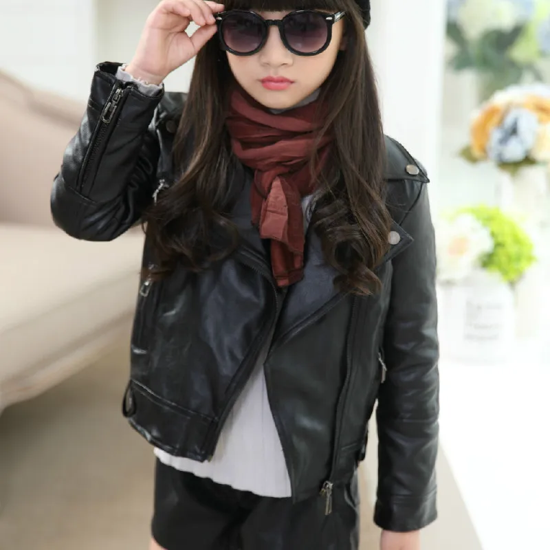 

Children's Wear Large Jacket Female PU Children Zipper Blouse Girls Fall Leather Long-sleeved Winter Virgin Cotton Warm Jacket