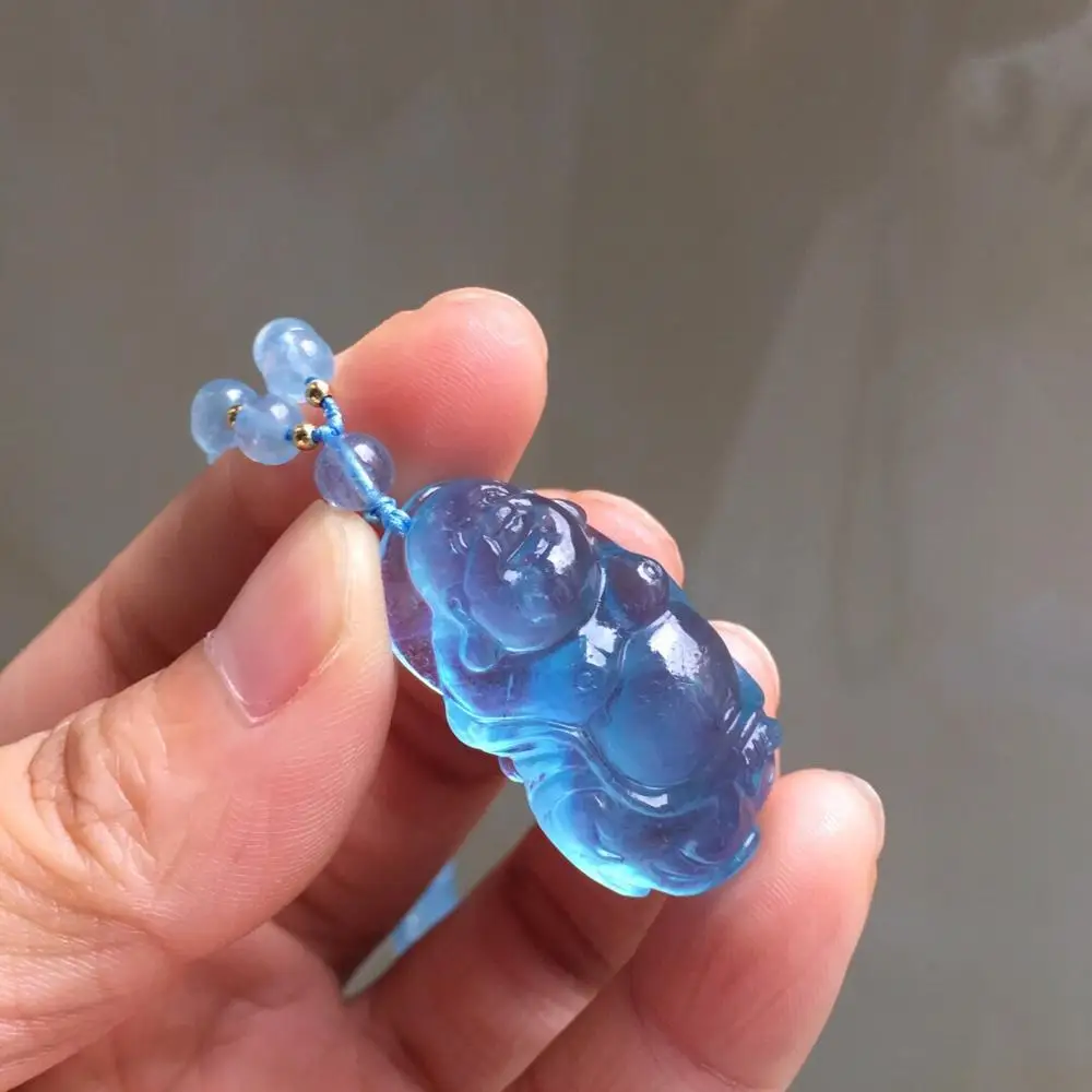 

Aquamarine Neckalce Fine Jewelry 100% Natural Blue Aquamarine Carved 10.6grams Female Women's Gemstones Pendant Necklaces