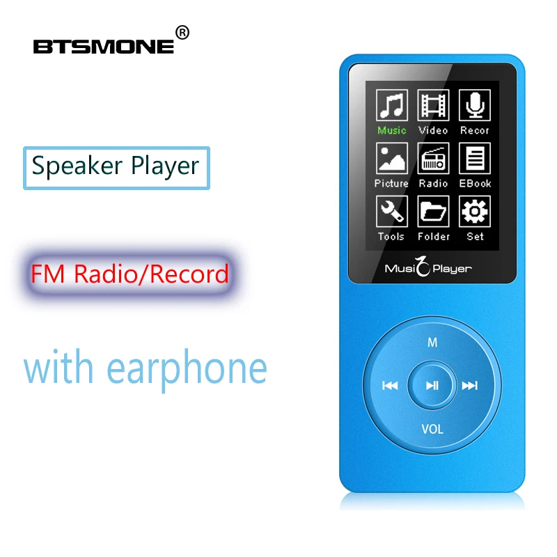 Btsmone MP3 player built-in 16G and Speaker HIFI lossless music Recorder FM Radio expand to 128G Sport walkman Blue USB mp3 | Электроника