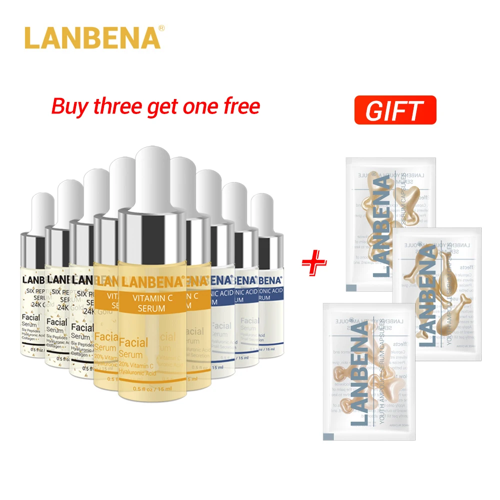 

Buy 3 Get 1 Gift LANBENA Vitamin C +Six Peptides 24K Gold+Hyaluronic Acid Serum 3 Set +Wrinkles Facial Serum Day Cream Eye Cream