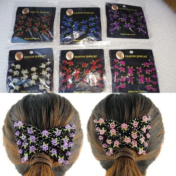 

6PCS Vintage Flower Bead Stretchy Hair Combs Double Magic Slide Metal Comb Clip Hairpins For Women Hair Accessories Hair Jewelry