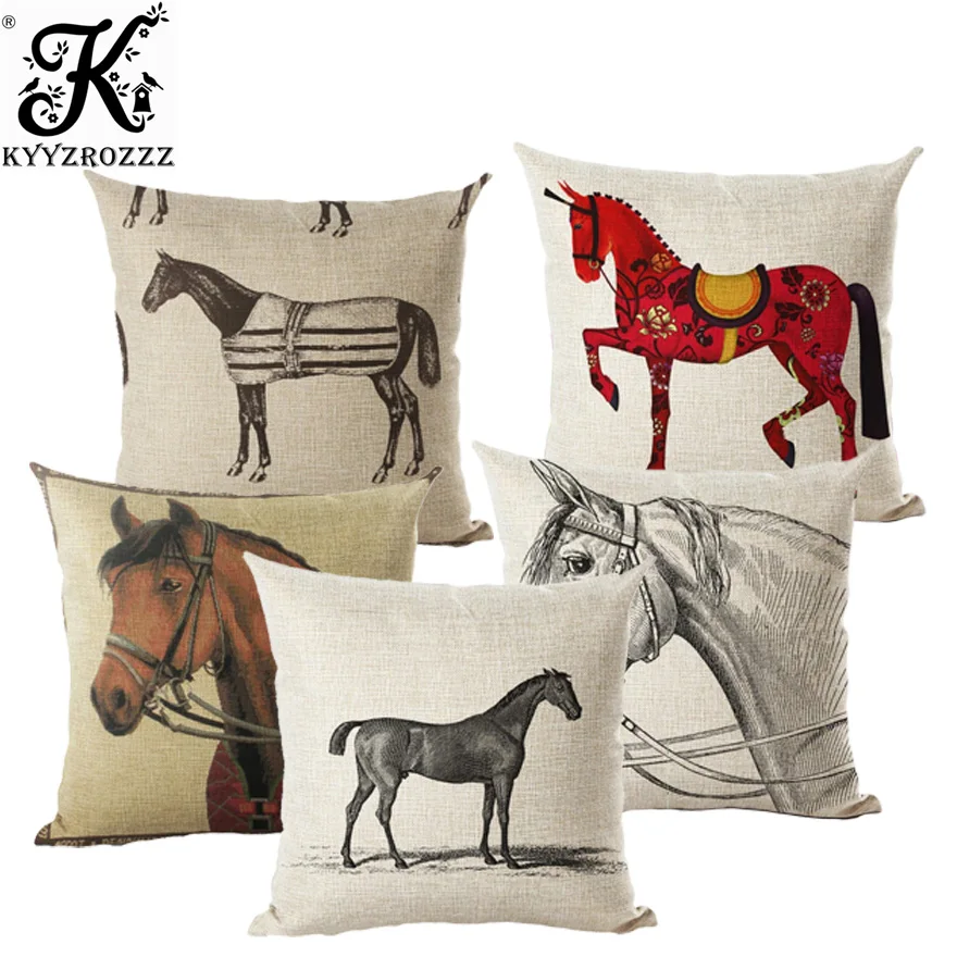 

45x45cm Cartoon Colorful Horse Cushion Cover Cotton Linen Thow Pillow Cover Cushion Case Sofa Bedroom Decorative Pillows