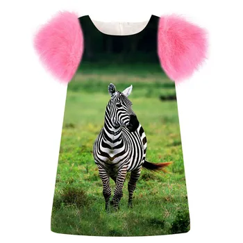 

nice Girls Dress A zebra print fashion Birthday party winter autumn faux fur sleeve Toddler Kids baby Children Clothing