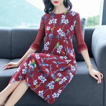 

Retro Printed Dresses New Loose Large Size Screen Sleeve Spring Garment 2019