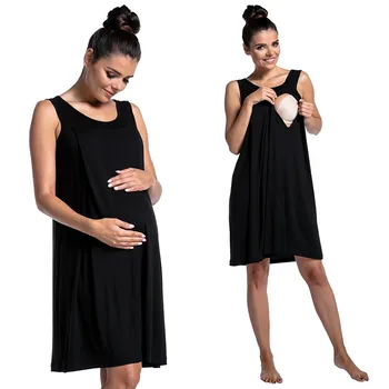 

Maternity Dresses Women Maternity Sleeveless Casual Comfy Solid Nursing Dress For Breastfeeding ropa premama embarazadas