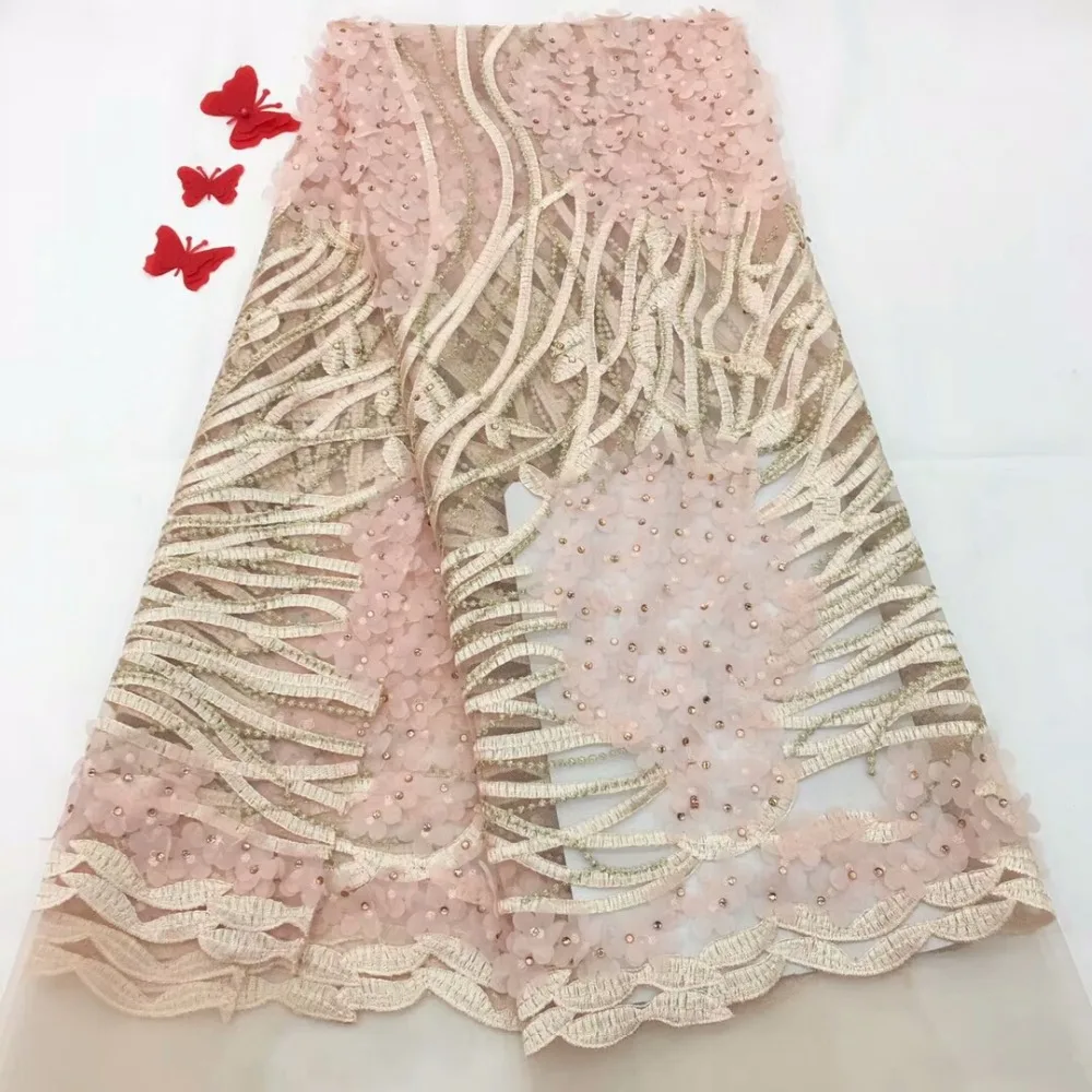 

Madison African Stones Fabric 2018 Embroidered Nigerian Lace Fabrics High Quality 3D Flower French Tulle Lace Fabric For Women