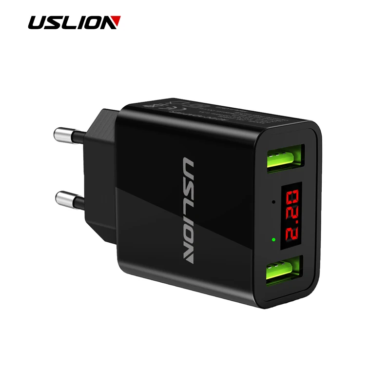 USLION 2.2A USB зарядное устройство для мобильного телефона, умный светодиодный дисплей, 2 USB настенное зарядное устройство, быстрая зарядка, штепсельная вилка европейского стандарта для iPhone, samsung, Xiaomi, huawei