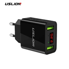 USLION 2.2A USB зарядное устройство для мобильного телефона, умный светодиодный дисплей, 2 USB настенное зарядное устройство, быстрая зарядка, штепсельная вилка европейского стандарта для iPhone, samsung, Xiaomi, huawei