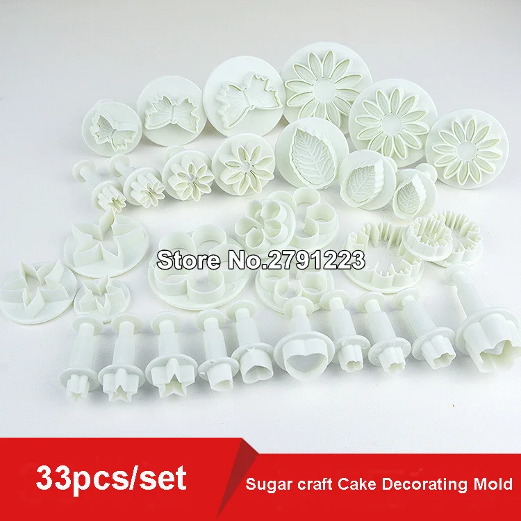 

33pcs/set Plastic Flower Fondant Cake Decorating Tools Plunger Cutter Baking Cookies Mold Free Shipping