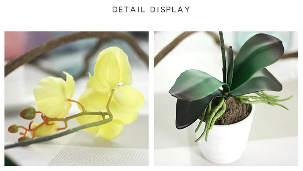 Высокое качество 1 комплект фаленопсис горшечные искусственные цветы, орхидеи с листа пластиковая ваза искуственные цветы украшение Главная Таблица