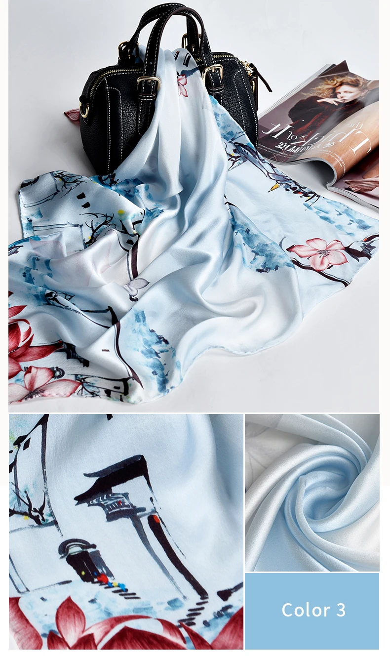 2019 Ханчжоу 100% натуральная квадратный шелковый шарф 65*65 см роскошные шелковая накидка, платки для дамы печати Бандана Хиджаб квардратный