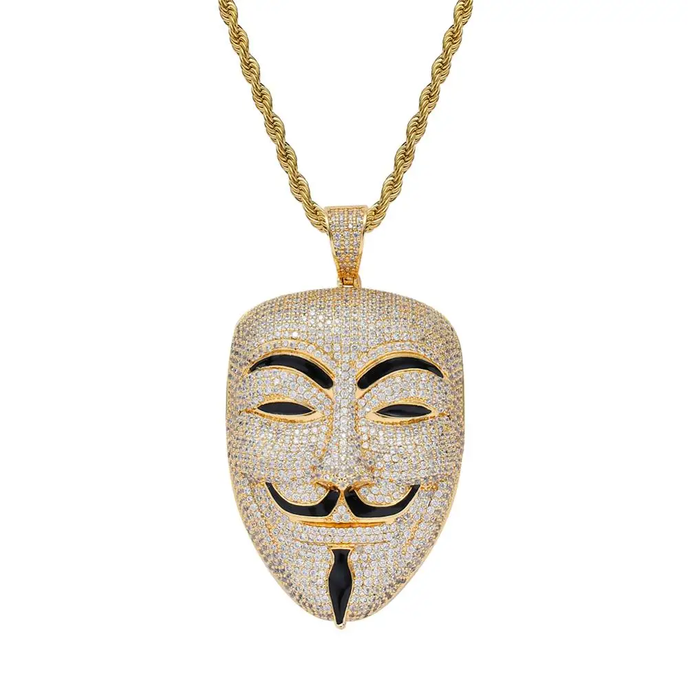 Большой размер Подвески в виде маски хип хоп ожерелье латунь CZ для мужчин Iced ювелирные изделия вечерние подарки CN105