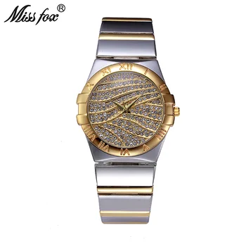 

Miss Fox Female Watches Women Wrist Luxury 2017 Hot Ladies Watch Gold With Stones Famous Brands With Logo Fashion Casual Watches