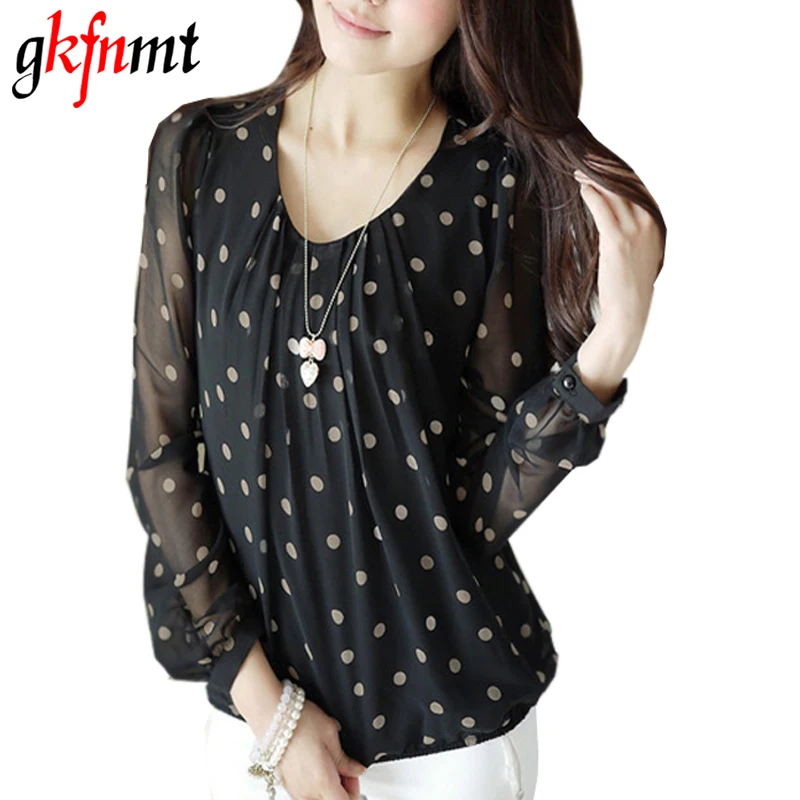 

gkfnmt Blusas Femininas Camisas Summer Style 2018 Long Sleeve Shirt Women Tops Polka Dot Chiffon Women Blouses Vintage Blouse