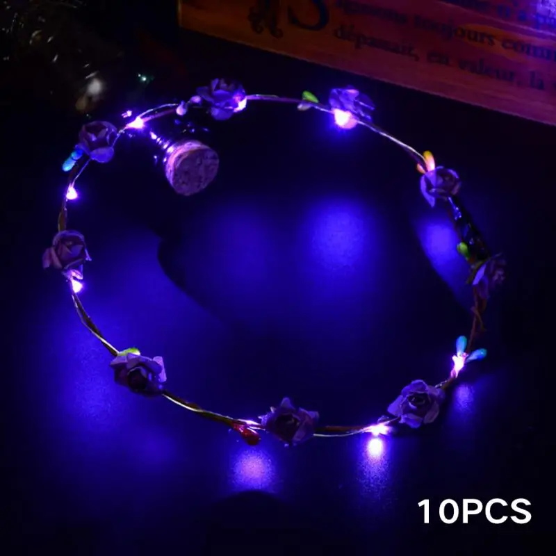 Purple 10 шт. Свадебная вечеринка Корона светодиодный светильник повязка для волос венок цветок лента для волос светодиодный гирлянды для украшения - Цвет: Purple