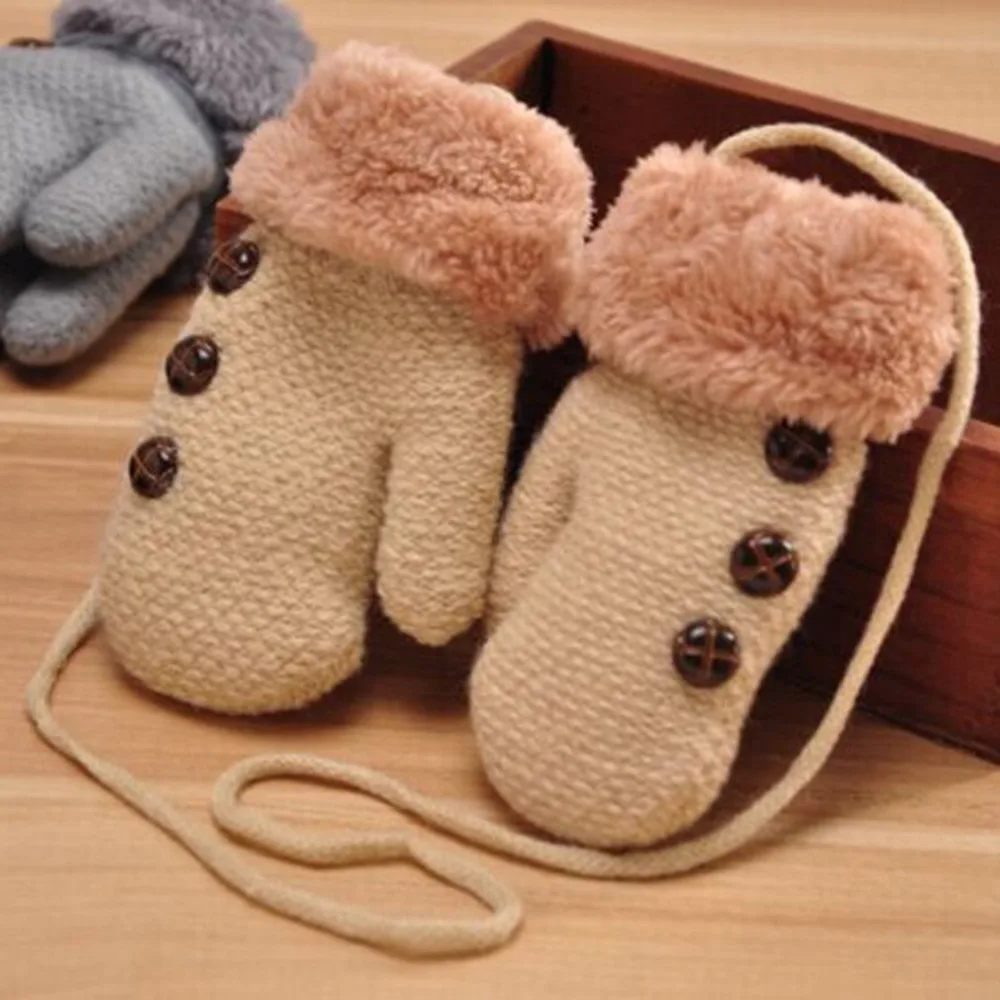

Winter Warm Children Kids Mitten Gloves Knitted Fabric Double Thickened All Cover Fingers Kids Gloves For Boys And Girls