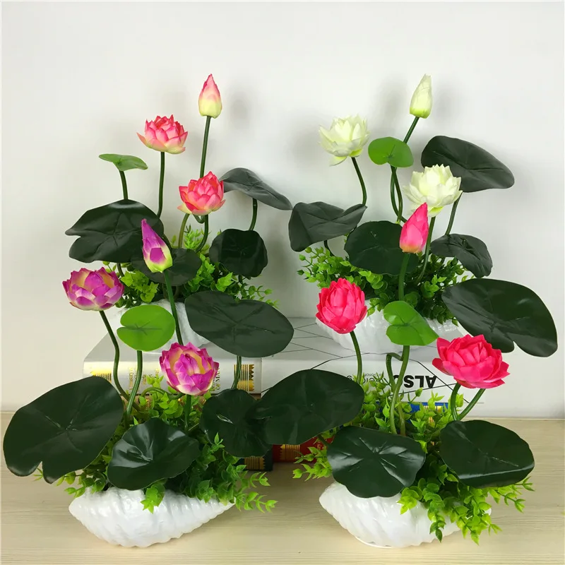 46cm Simulation small lotus flowers fake PU water lily DIY home wedding garden table home decor plant flores artificiales gift