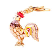 Charm Jewelry Luxury Rhinestones Cock Keychain Bag Keyfobs Women Handbag Rooster Pendant Fashion Alloy purse Key Holder R051
