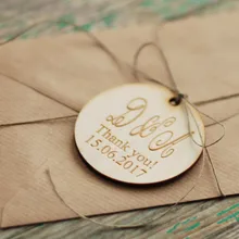 50pcs Personalized Customized Round Thank You Wooden Wreath Gift Invitation Card Tags Wedding Party Decorations DIY Favors