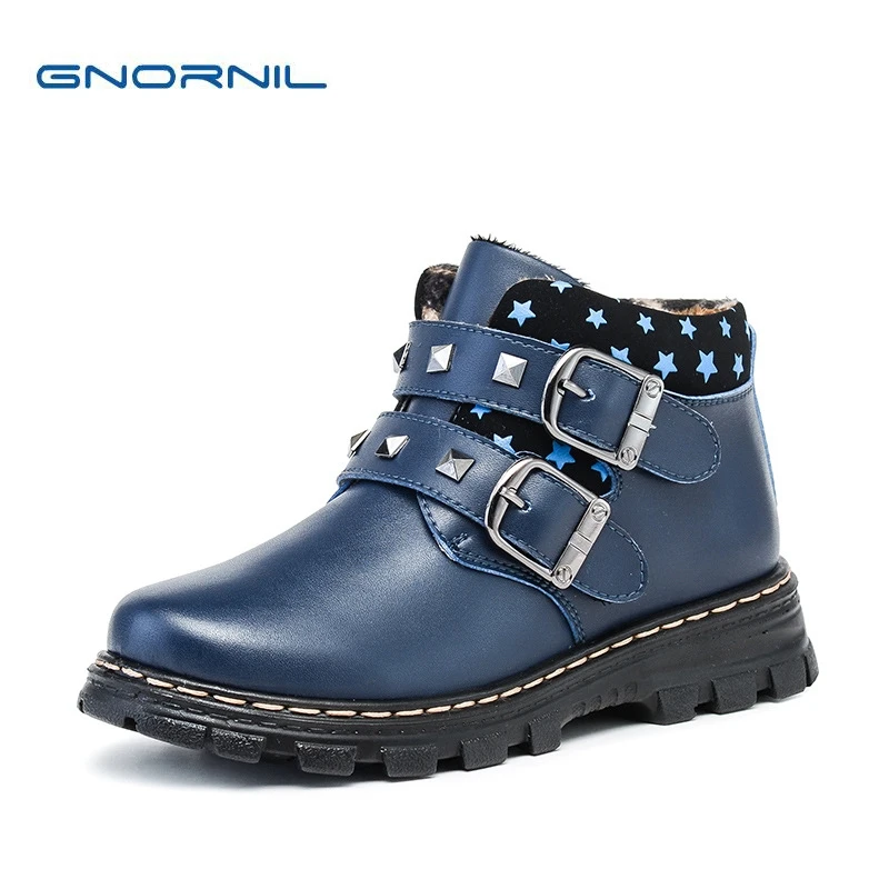 Clearance Sale Children Winter Boots Genuine Leather Boys Boots Warm Fashion Rivets Stars Kids ...