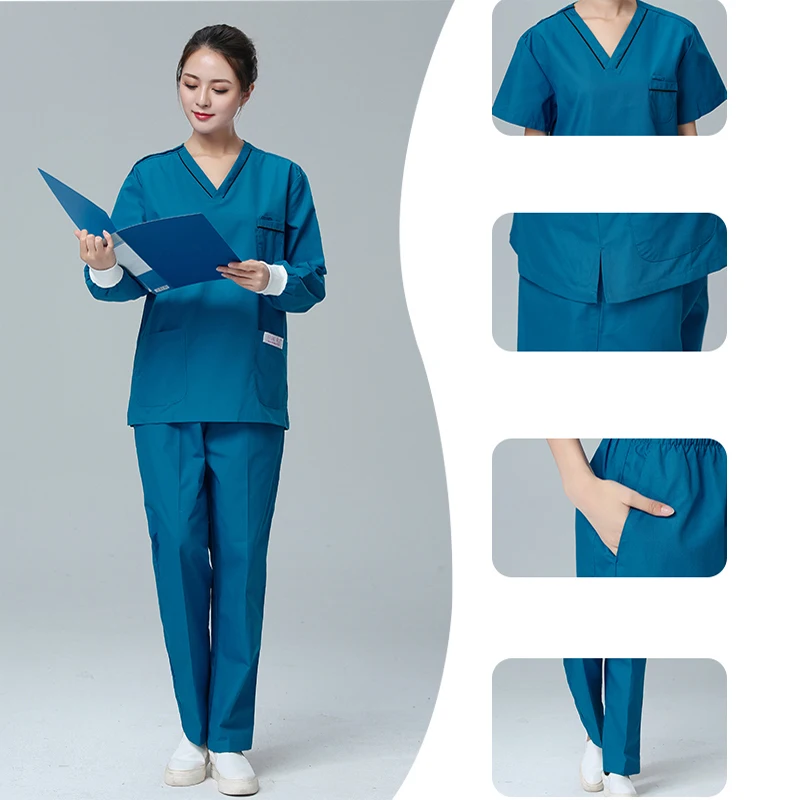Доктор унисекс Одежда для медсестер медицинские Спецодежда комплекты медицинской униформы короткий рукав с v-образным вырезом топы, штаны