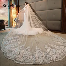 Romantic Long Bridal Veils Cathedral Length Lace Applique 3M Wedding Veil With Free Comb White Ivory High Quality 