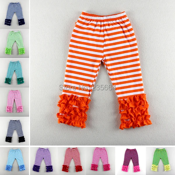

2016 Kikikids Free Shipping!new Spring Autumn Strips Cotton Girls Pencil Pants With Ruffles For Kids Tights Long Trousers Cute