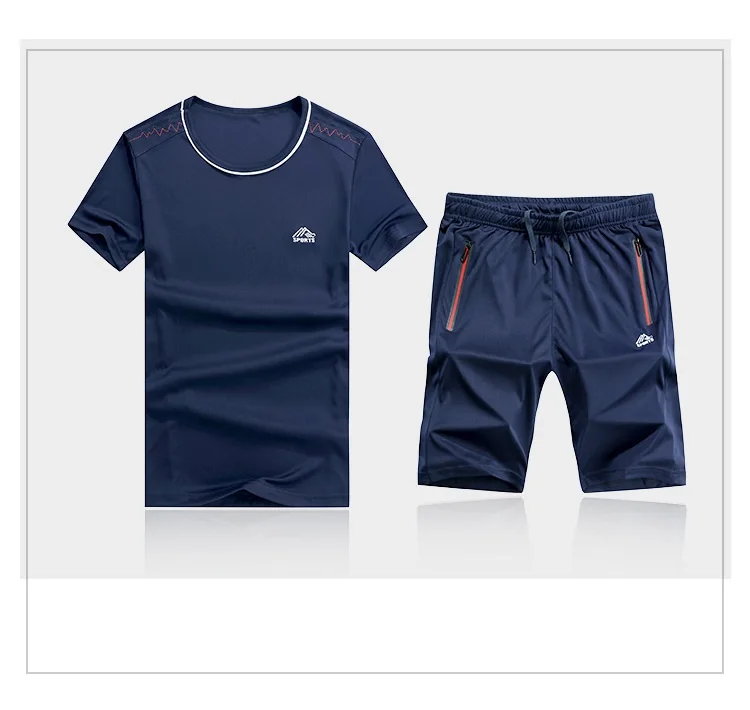 Летний Новый мужской комплект, повседневные короткие костюмы 2019, мужская спортивная футболка + шорты, комплекты из 2 предметов, мужской