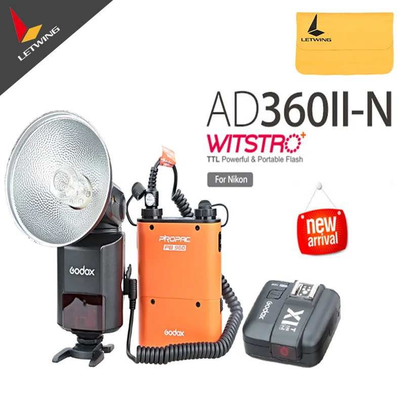 

Godox Witstro AD-360 AD360II-N TTL Flash Speedlite + PB960 Battery Pack Orange+ X1N Wireless Transmitter for Nikon DSLR Camera