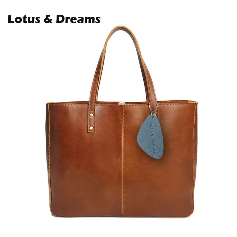 Lotus & Dreams Retro Women&#39;s Handbag Ladies Genuine Leather Purse Cheap Bags Grey Tote Vintage ...
