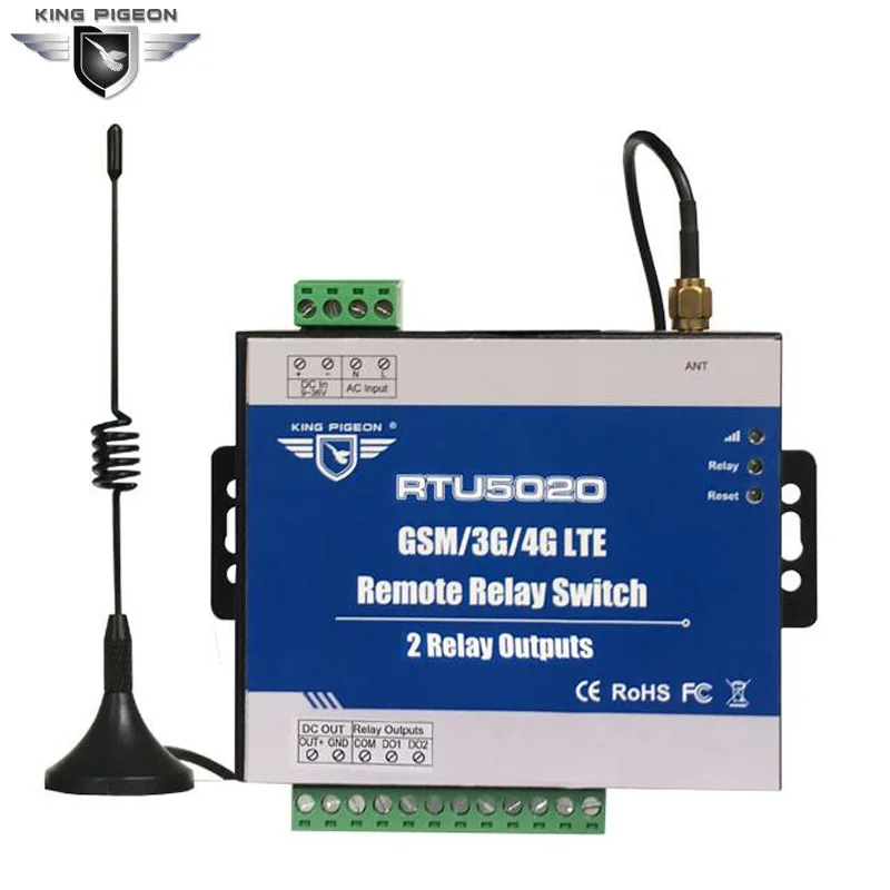 

GSM 3G 4G SMS Remote Relay Switches(2 Relay Outputs) For Remotely Switch ON/OFF Devices Street Light Control RTU5020