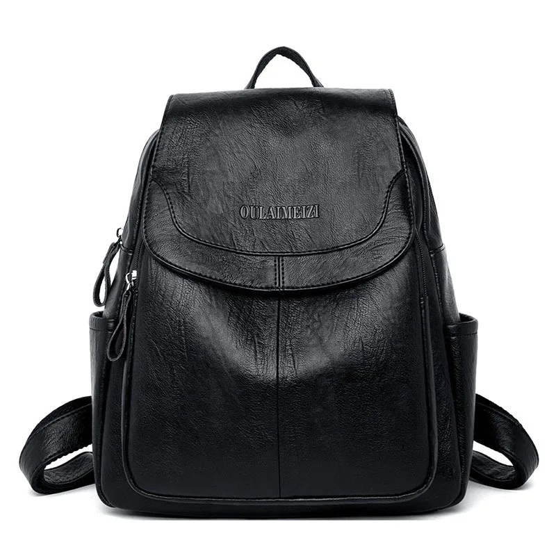 Женский кожаный рюкзак женская сумка на плечо Sac A Dos Femme женский рюкзак Роскошный дизайнерский большой емкости рюкзак Mochilas - Цвет: Черный