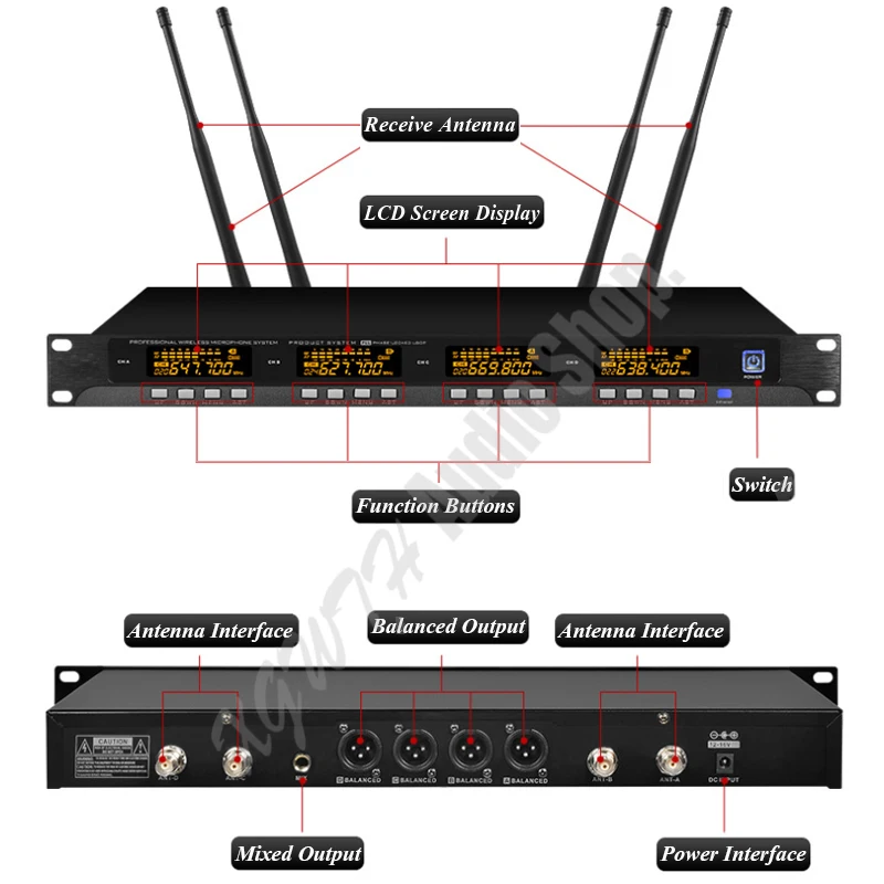 Караоке DJ UHF беспроводной микрофон Система Profesional ЖК-дисплей беспроводной 4 ручной динамический микрофон домашний KTV