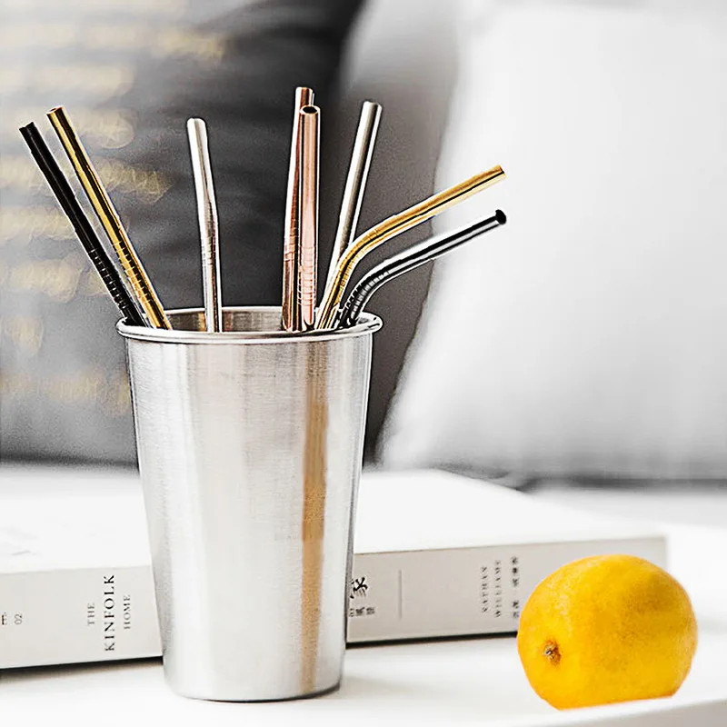 IVYSHION Reusable Stainless Steel Drinking Straw Gadgets Cocina Metal Straw With Brush For Home Party Bar Kitchen Accessori