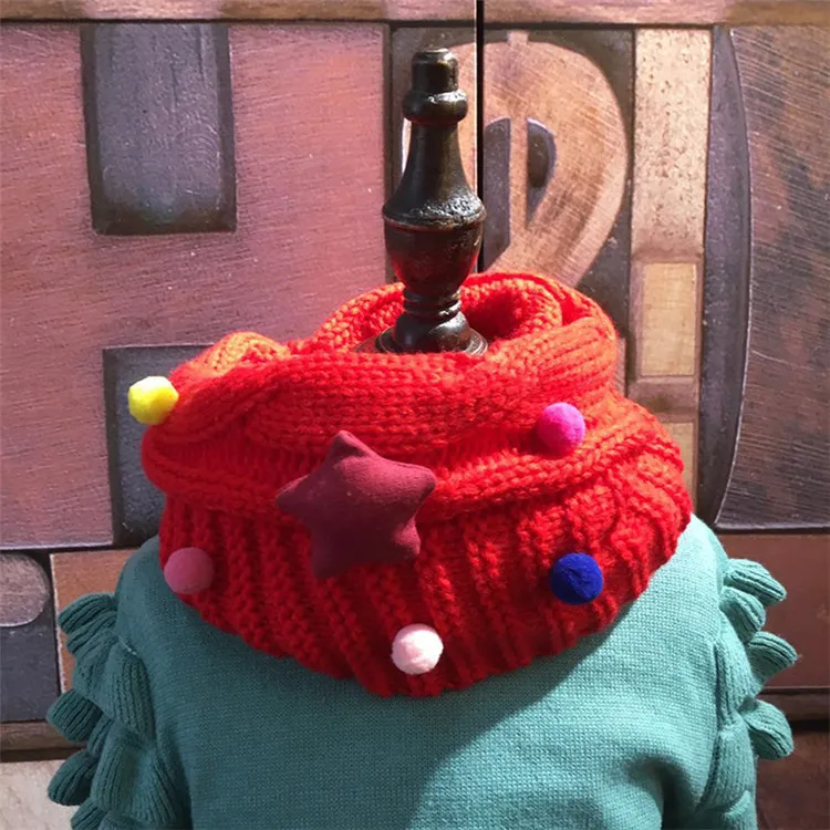 Г. Kawaii Star/детский вязаный шарф для девочек, свитер зимний вязаный снуд унисекс для мальчиков, теплый шарф с воротником - Цвет: Красный