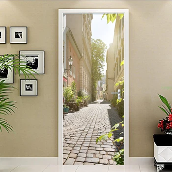 

Home Decoration Door Sticker 3D European Street Living Room Restaurant Wall Door Decals PVC Self-Adhesive Waterproof 3 D Sticker