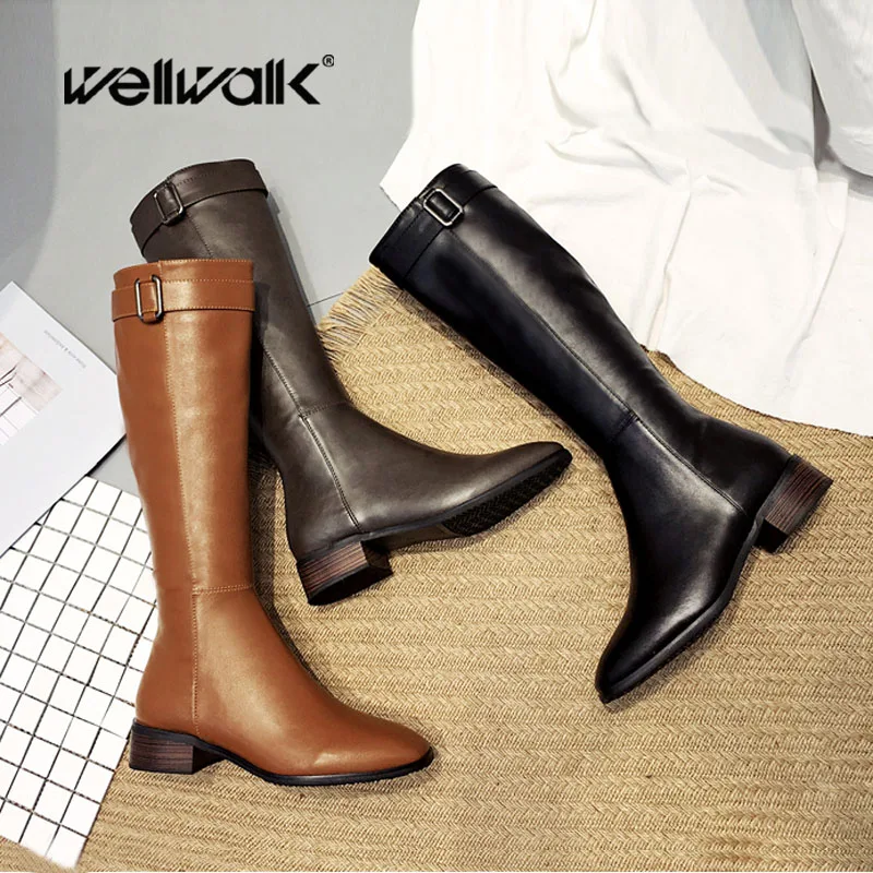 

Wellwalk Boots Female Winter Shoes Women Black Booties Women 2018 High Boots Block Heel Winter Shoes Women Chelsea Western Shoes