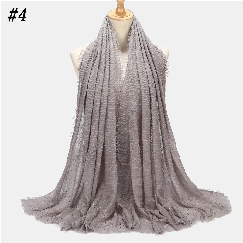 Модный женский однотонный платок хиджаб Блестящий шарф с ромбами женские мягкие шарфы с бусинами