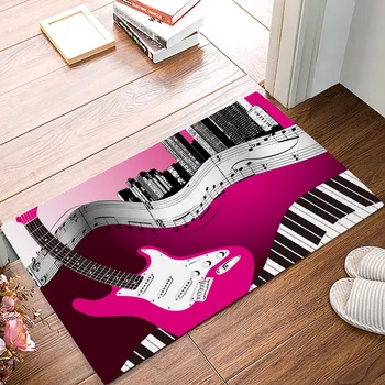 

Pink Electric Guitar Piano Notes Doormats For Entrance Way Dirt Debris Mud Trapper Boot Shoes Scraper Bath Shower Tub Water