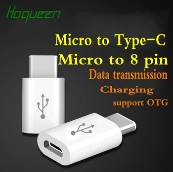 

Hoqueen 50pcs/lot* Micro USB to 8pin /to Type-C Connector Converter Adapter for iPhone for ipod for Type-C