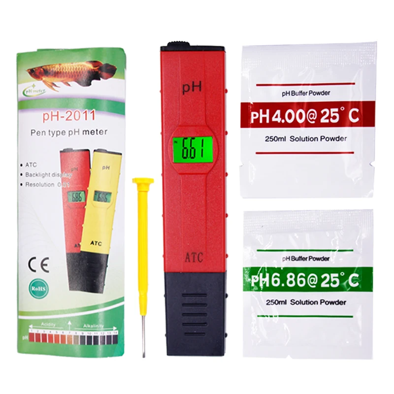 10pcs Portable PH tester with high accuracy temperature compensation ATC Water Meter Acidometer