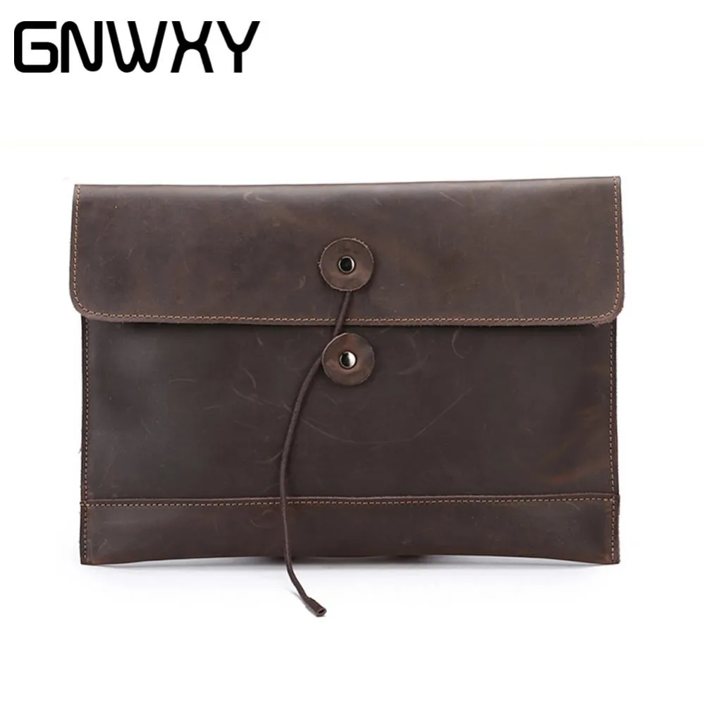 

GNWXY Minimalist Design Cowhide Men's Envelope Bag Business File Package Square Briefcase Genuine Leather Clutch For Men Women
