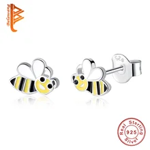 Belawang Аутентичные стерлингового серебра 925 пробы милые насекомое с эмалевым покрытием медовые гвоздики Пчелка серьги для женщин модные ювелирные изделия Подарочная бижутерия