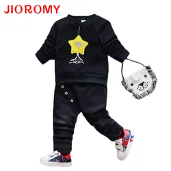 JIOROMY комплект одежды для мальчиков 2017 Весна с принтом со звездой футболка с круглым вырезом свитер + Повседневное брюки спортивные детские